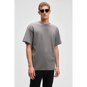 Feon Erkek Oversize Geniş Kesim %100 Organik Pamuk Kalın Dokulu Yuvarlak Yaka Açık Gri T-Shirt