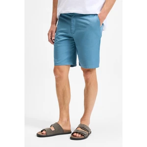 TEEMO Erkek Yanları Cepli Fermuarlı Likralı Slim Fit İndigo Şort