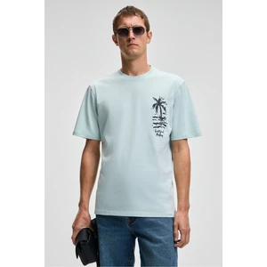 Sonora Erkek Baskı Detaylı  Organik Pamuk Regular Fit Kısa Kollu Açık Yeşil T-Shirt