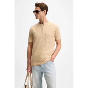 ERMAC Erkek Hakim Yaka Düğmeli Kısa Kol Bej T-Shirt