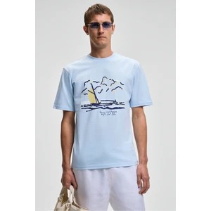 PROVENCE Erkek Bisiklet Yaka %100 Organik Pamuklu Regular Fit Mavi T-Shirt