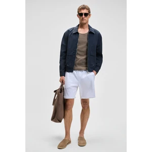 YOURI Erkek Beli Lastikli Arka Tek Cepli Relaxed Fit Beyaz Şort