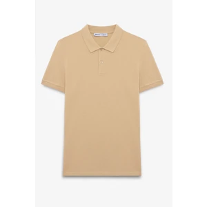 SKYLOOM Erkek %100 Pamuk Kısa Kollu Regular Fit Bej Polo Yaka T-shirt