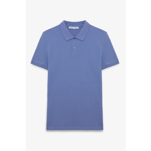 Flexore Erkek %100 Pamuk Kısa Kollu Regular Fit Mavi Polo Yaka T-Shirt