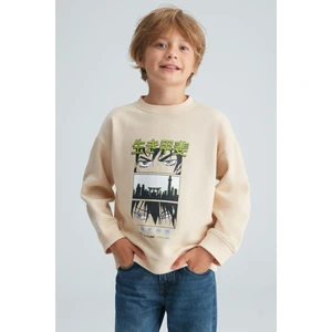 REMCO Erkek Çocuk Nakışlı Yuvarlak Yaka Krem Sweatshirt