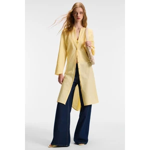ACALLAR Kadın %100 Pamuk Keten Görünümlü Rahat Uzun Oversize Fit Sarı Elbise