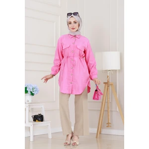 Cep Kapaklı Beli Bağcıklı Tunik-Pembe