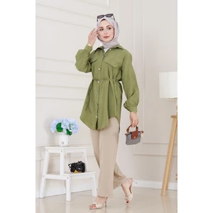 Cep Kapaklı Beli Bağcıklı Tunik-Yeşil