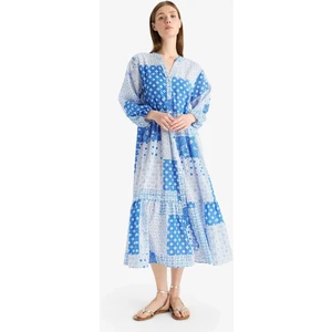 Tropikal Desenli Uzun Kollu Vual Plaj Elbisesi-Fall in Love E7745AX25SP