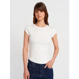 31779 Bisiklet Yaka Basic T-Shirt-Ekru