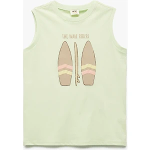 Pamuklu Bisiklet Yaka Baskılı Kolsuz Tişört