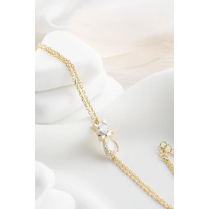 925 Ayar Gümüş Gold Kaplama Beyaz Zirkon Taşlı Kedi Bileklik