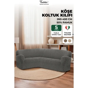 Lastikli Esnek ve Yıkanabilir L Köşe Koltuk Örtüsü Çekyat Kanepe Kılıfı - Gri