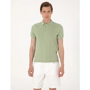 Pierre Cardin Erkek Açık Haki Slim Fit %100 Pamuk Polo Yaka Triko Tişört 50305976-VR183