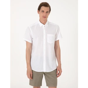 Pierre Cardin Erkek Beyaz Keten Karışımlı Regular Fit Kısa Kollu Gömlek 50303287-VR013