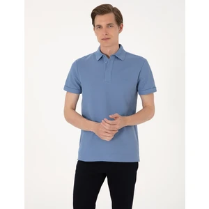 Pierre Cardin Erkek Mavi Slim Fit %100 Pamuk Kıvrılmaz Amerikan Pike Polo Yaka Basic Tişört 50306154-VR036