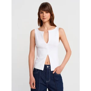 31764 Fermuar Detaylı Top-Beyaz