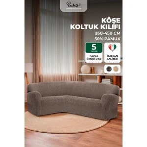 Lastikli Esnek ve Yıkanabilir L Köşe Koltuk Örtüsü Çekyat Kanepe Kılıfı - Kahverengi