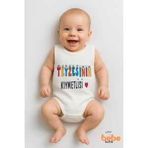 Teyzesinin Kıymetlisi Yazılı Renkli Baskılı Çıtçıtlı Ribana Bebek Zıbını Pamuk Body Tulum 6-36 Ay