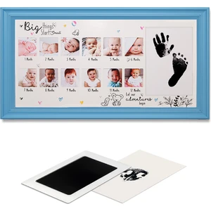 Moky Design Bebek Ilk Yıl Fotoğraf Çerçevesi (38X23CM) 12 Aylık Konsept Resimler ve Yenidoğan Büyük Boy El Ayak Izi Kiti