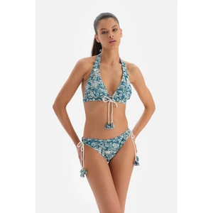 Yeşil - Ekru Üçgen Geniş Bikini Üst