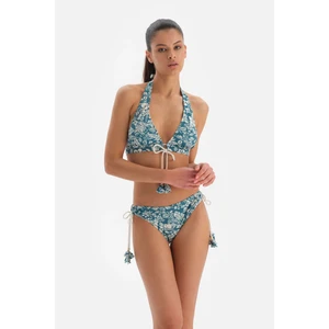 Yeşil - Ekru Üçgen Geniş Bikini Üst