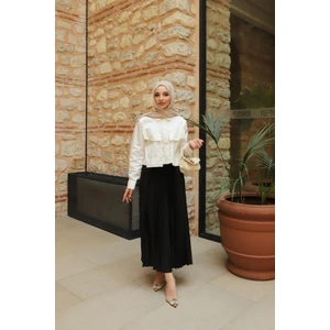 Kadın Tesettür Deri Görünümlü Pileli Etek