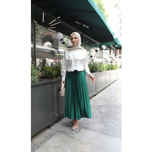 Kadın Tesettür Deri Görünümlü Pileli Etek