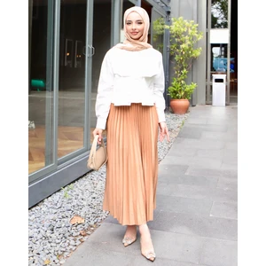 Kadın Tesettür Deri Görünümlü Pileli Etek