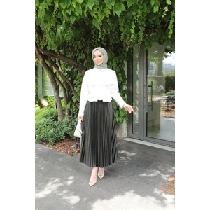 Kadın Tesettür Deri Görünümlü Pileli Etek