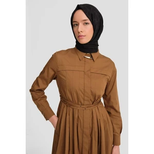 Çapraz Kemerli Pamuk Elbise 24K9903 Taba