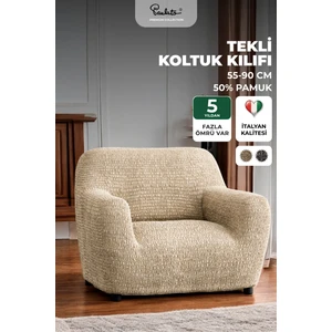 Lastikli Esnek ve Yıkanabilir Tek Kişilik Koltuk Örtüsü Koltuk Kılıfı - Bej