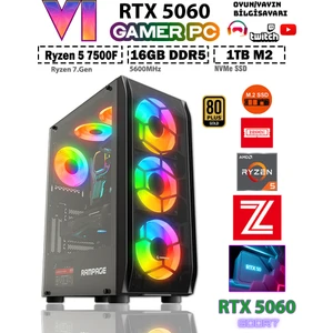 GTA-VI X10 ✔ Ryzen 5 7500F DDR5 16GB 5600MHZ Ram 1TB M.2 Nvme SSD 8GB GDDR7 RTX5060 Ekran Kartı Premium Masaüstü Bilgisayar