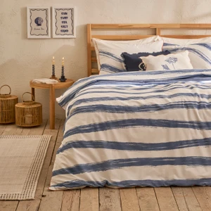 %100 Pamuk Saten Marine King Size Nevresim Seti Mavi-Beyaz (240X220 Cm)