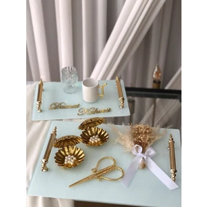 Ikili Incili Beyaz  Söz Tepsisi Kahve Tepsisi Isteme Tepsisi Söz Nişan Tepsisi