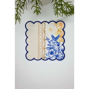 Royal White Uyumlu Çiçek ve Kuş Desenli Saks Nakış Kenar Kumaş Kokteyl Peçetesi 1 Adet