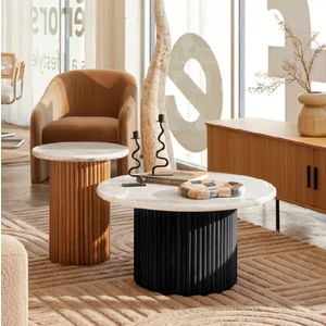 Most Bohem Orta Sehpa Siyah-Ceviz 2'li Set %100 Ahşap (Evinize Teslim)