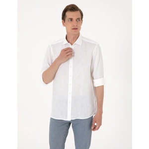 Pierre Cardin Erkek Beyaz %100 Keten Regular Fit Uzunkollu Gömlek 50303293-VR013