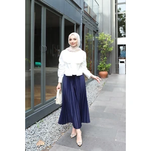 Kadın Tesettür Deri Görünümlü Pileli Etek