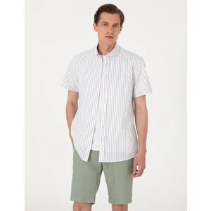 Pierre Cardin Erkek Haki Regular Fit Çizgili Kısa Kollu Gömlek 50307082-VR027