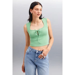 Paolina Kadın Crop Yeşil Bluz