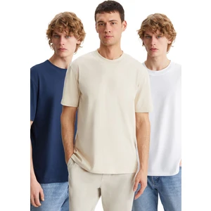 Cultıvated Erkek 3'lü Kalın Dokulu Regular %100 Organik Pamuk Laci/bej/byz T-Shirt