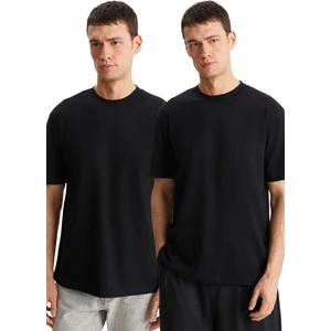 Daxton Erkek Pamuk 2'li Paket Kısa Kollu Regular Fit Baskılı Siyah T-Shirt