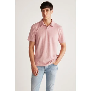 Todd Erkek Polo Yaka Havlu Kumaşlı Kalın Dokulu Pembe Polo Yaka T-Shirt