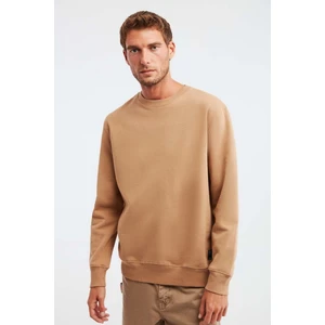 Travis Erkek Yumuşacık Kumaşlı Regular Fit Yuvarlak yakalı Kahverengi Sweatshirt