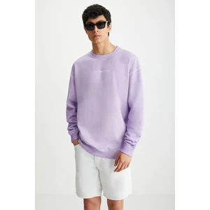 Blandon Erkek Bisiklet Yaka Içi Polarlı Baskı Detaylı Yıkamalı Lila Sweatshirt