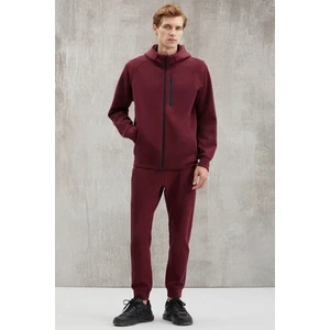 Robert Erkek Ikili Set Slim Fit Teknik Kumaşlı Su Geçirmez Cep Fermuarlı Kapüşonlu Bordo Alt-Üst Takım