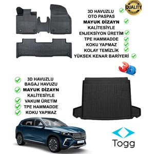 Togg T10X 3D Premium Paspas ve 3D Kulaklı Bagaj Havuzu -Mayuk Dizayn-