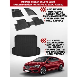 Renault Megane 4 Sedan 2016 ve Üzeri Sahler Premium Paspas ve 3D Bagaj Havuzu