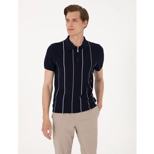 Pierre Cardin Erkek Lacivert Slim Fit Polo Yaka Fermuarlı Triko Tişört 50305982-VR033